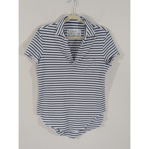Frank & Eileen Charlotte Perfect Polo Shirt Tee Lab Medium Striped 100% Cotton - Picture 4 of 10
